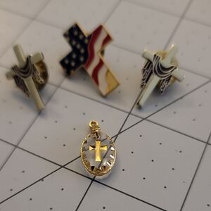 Patriotic Cross Brooch Set in Gold and Silver
